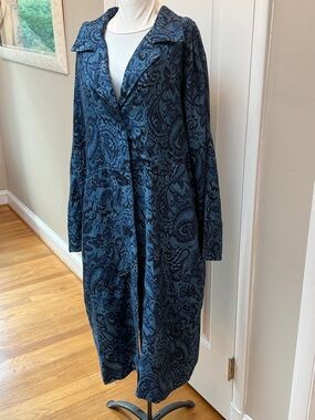 NWT Johnny Was Zoia Duster Coat Blue Paisley Long Lightweight Size L